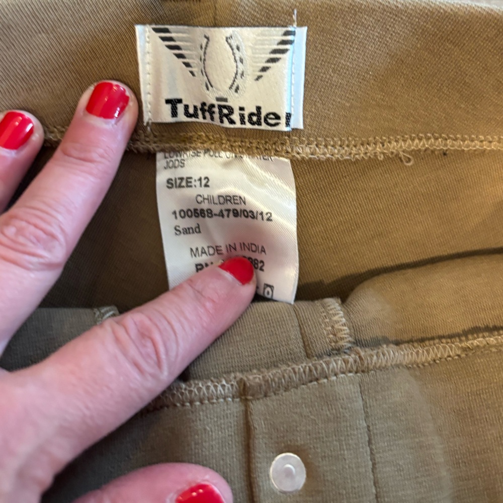 Tuff Rider Tan Kids Riding Pants Size 12 - Picture 3 of 4